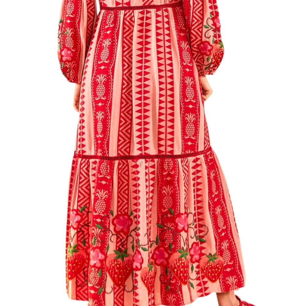 Farm Rio Pineapple Jacquard Split-Neck Maxi Dress - Picture 6 of 16